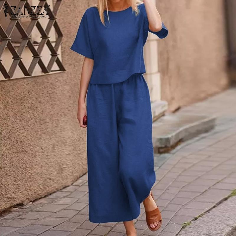 Женская летняя повседневная хлопковая одежда, футболка с короткими рукавами и брюки, комплект из двух предметов