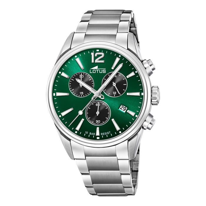 Montre - Lotus - Chrono - Acier inoxydable - Cadran vert - Étanche 100m
