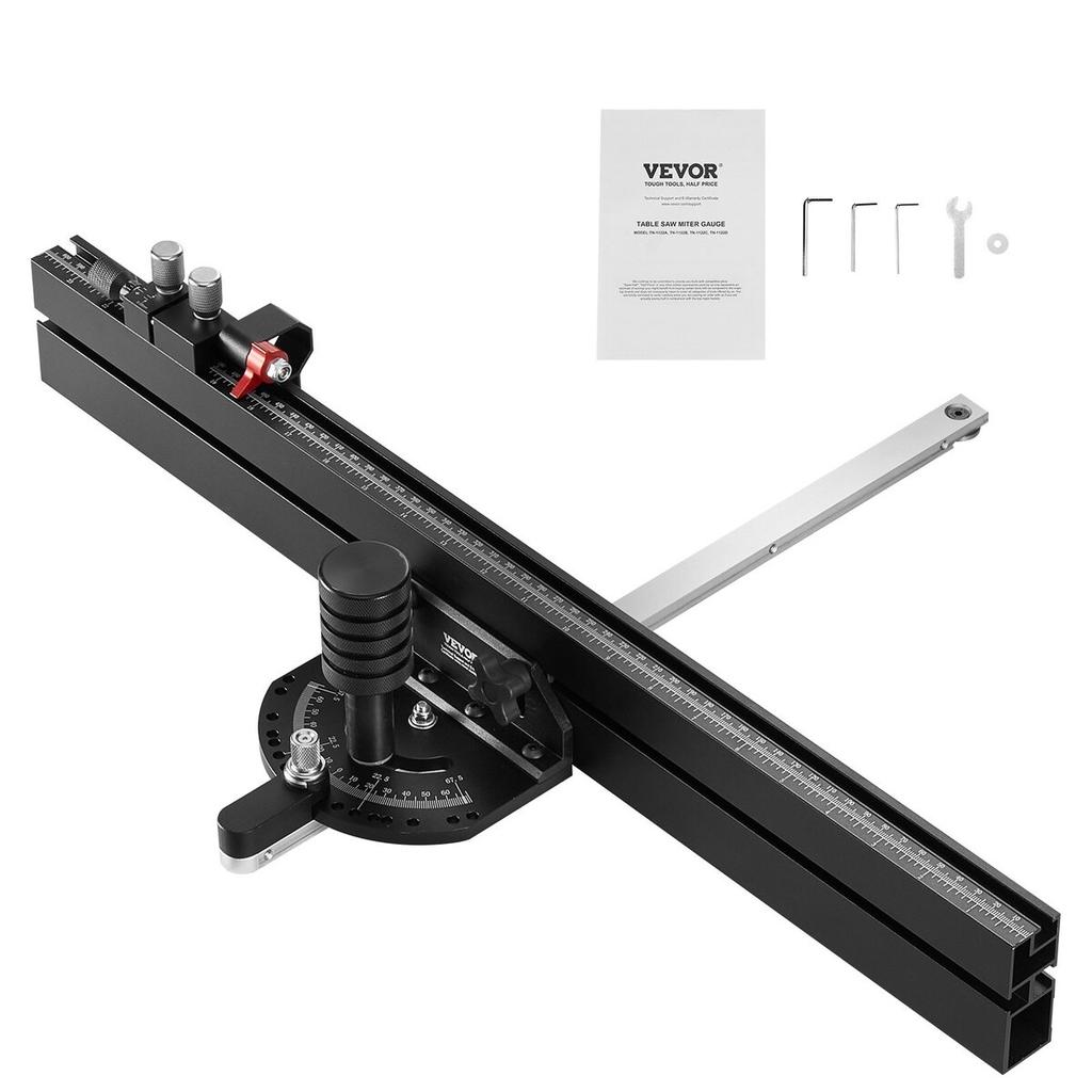 Precision Miter Gauge, Standard Slot 19 x 9.5 mm, Aluminum Alloy Table Saw Miter Gauge with 61 cm Grating 15 Angle Stops Adjustable Spring Loaded