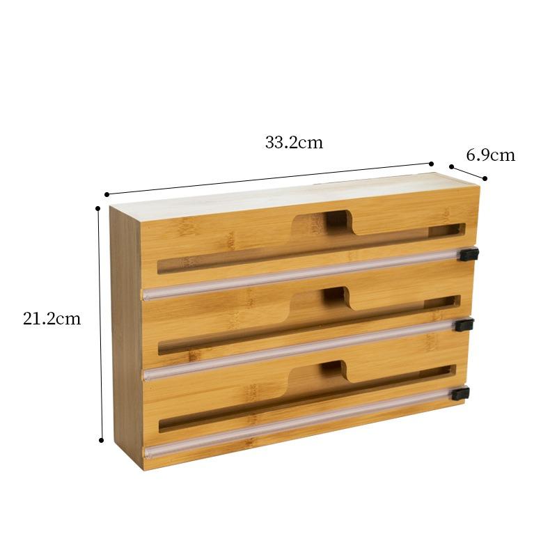 3 в 1 органайзер для оберток с резаком Пластиковая пленка Алюминиевая фольга Вощеная бумага Бамбуковый диспенсер Кухонный органайзер из натурального бамбука
