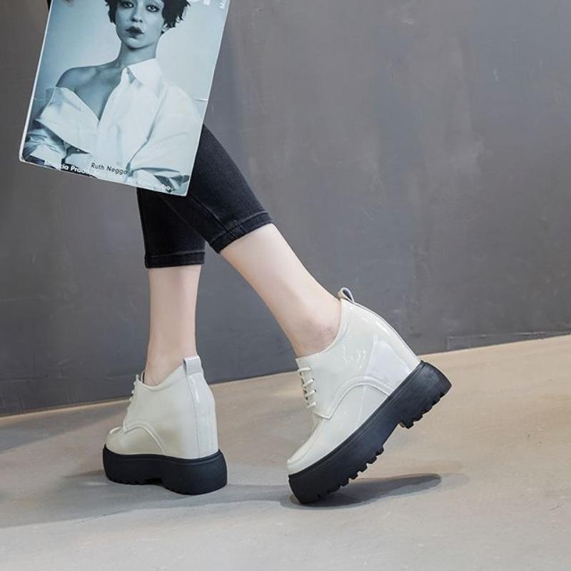 11cm Platform Wedge Hidden Heel Women Casual Shoes Chunky Sneakers Microfiber Leather Female Shoes Spring Autumn