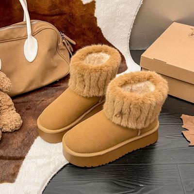 Женские меховые зимние ботинки на толстой подошве большого размера, утепленные мехом, ботильоны до щиколотки, нескользящие, для пеших прогулок, спортивные, хлопковые ботинки