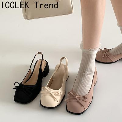 Мода Летняя Мода Закрытый Носок Женские Сандалии Мода Женские Лаконичные Сандалии на Толстом Каблуке с Бантом-Бабочкой