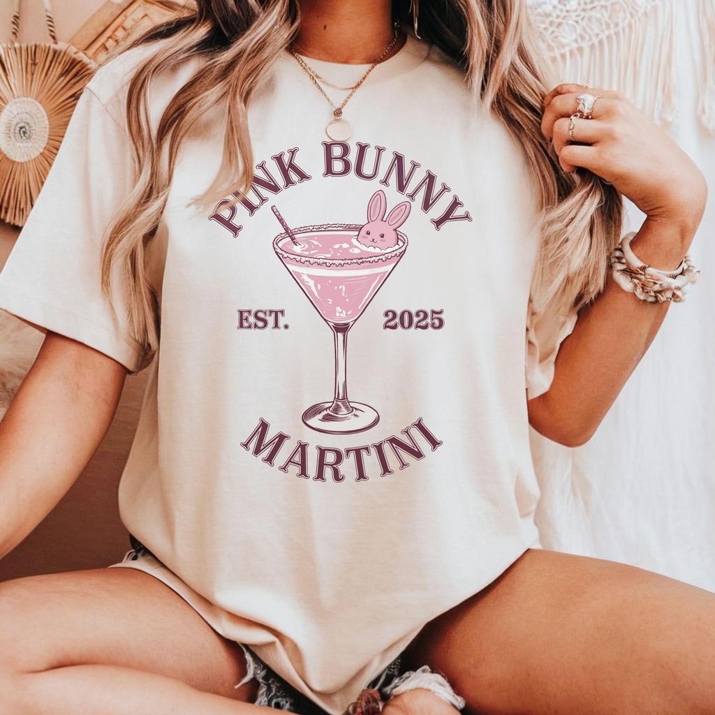 Retro Cocktail T-Shirt Martini Social Club, Pink Bunny Cocktail Easter Brunch Drink, Spring Party Shirt Girls Night Out Tee, Society Bookish
