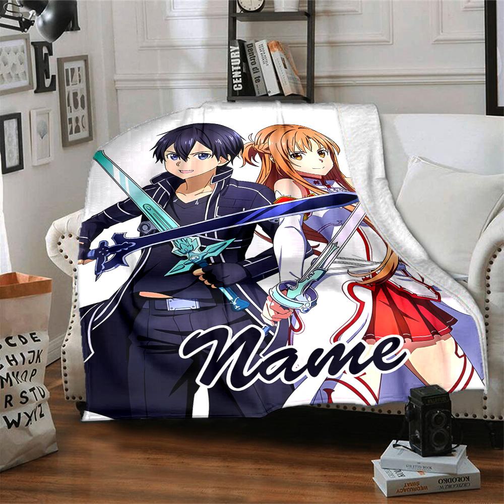 Customizable Sword Art Online2 Throw Blanket – Personalized Name, All-Season Cozy Snug Blanket, Machine Washable, Personalized Blanket