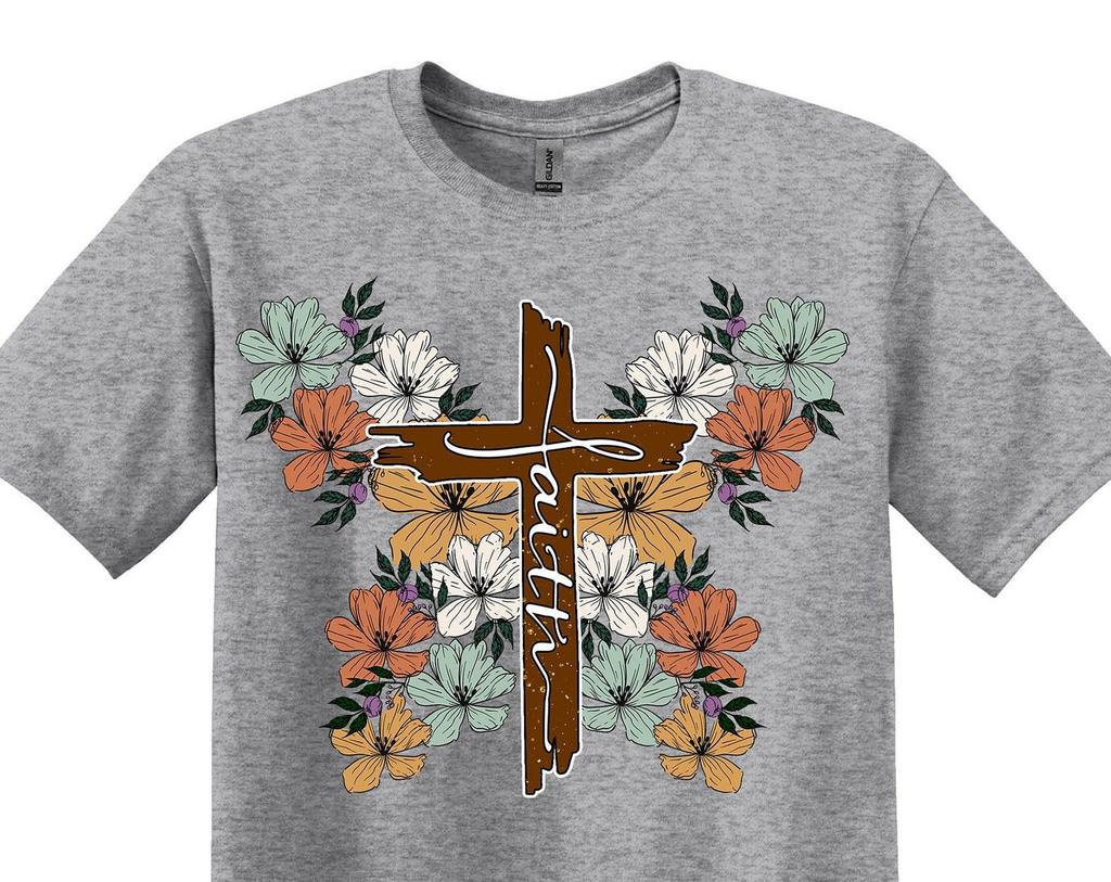 Floral Cross Faith Shirt, Christian Gift Tee