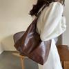 Elegant Soft Leather Tote Bag Solid Color Vintage Underarm Bag Fashion Commuting Shoulder Bag  Lady