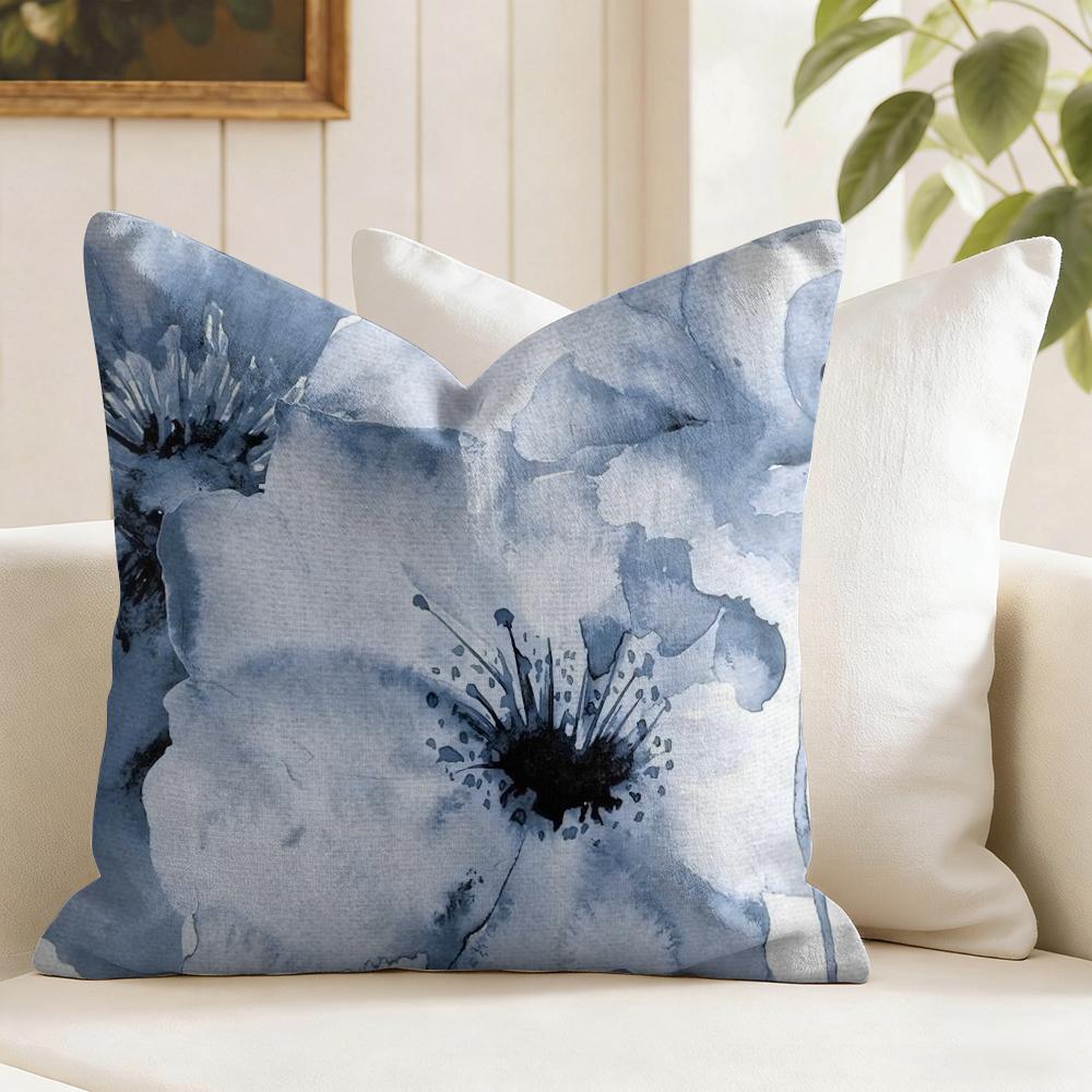 Painted Blue Creative Cushion Cover Summer Linen Pillow Case Organic Fabric Cushion Cover DoubleSided Sofa Home Decor