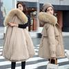 Womens Winter Mid-Length Cotton Puffer Coat With Faux Fur Collar Warm Lined Slim Fit Plus Size Available