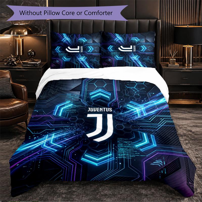 Juventus FC Pattern 3 Pieces Bedding Set Soft Microfiber Duvet Cover with Pillow Cases for Bedroom