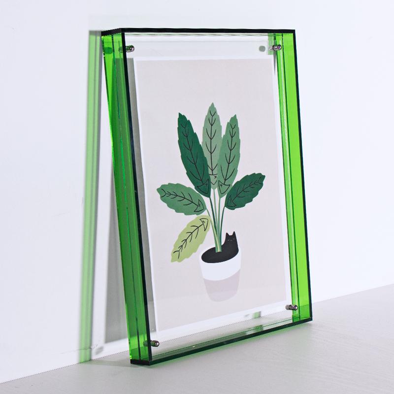 Color Acrylic Floating Photo Frame,Picture Frame and Acrylic Tray,Horizontal and Vertical Formats for Table Top Display