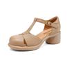 Krazing Pot Sheep Skin Round Toe Size 42 Thick Round Med Heels Buckle Straps Hollow Platform Gladiator Autumn Pumps