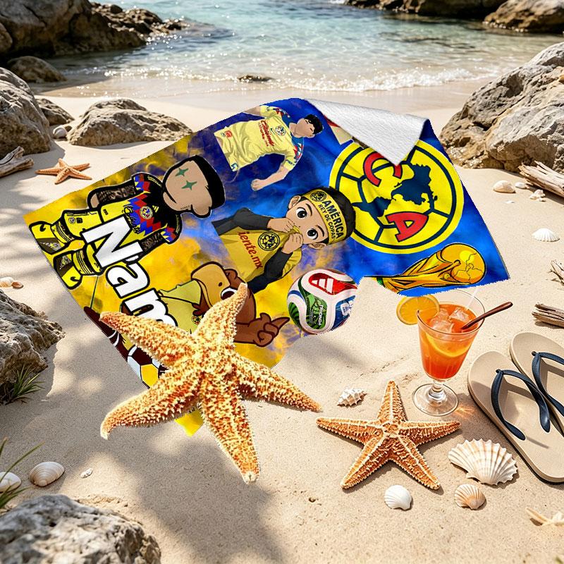 Custom Name Personalized Club America Print Beach Towel, for Trip Camping Beach Party Home Decor, Birthday Gift for Family & Friends
