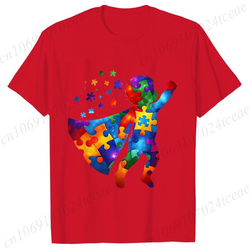 Funny Hero Autism Awareness T-shirt for Unisex Acceptance Neurodiversity Puzzle Graphic Y2k Tops Hip Hop Oversized Male Clothing