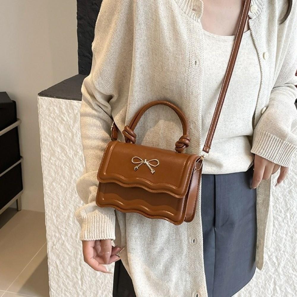 Sweet Metal Bowknot Tote Bag Solid Color Small Crossbody Bag New Single Shoulder Bags  Casual Wear