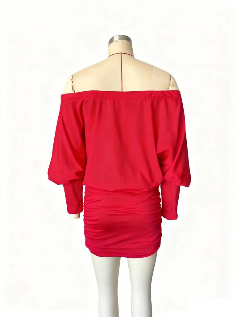 2026 Fall/Winter European & American Style One-Shoulder Batwing Sleeve Sexy Hip-Hugging Skirt