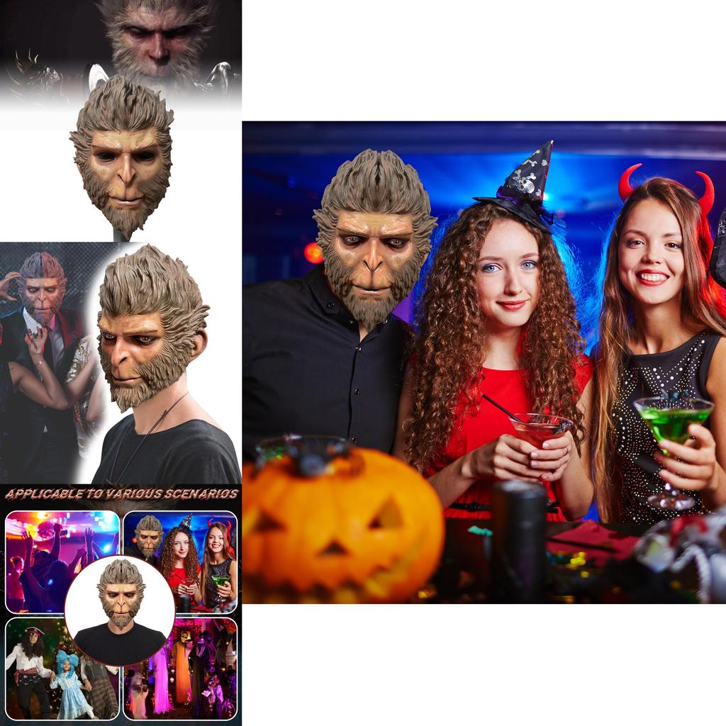 Black Wukong Mythical Monkey Mask For Halloween Costume Party And Cosplay Props