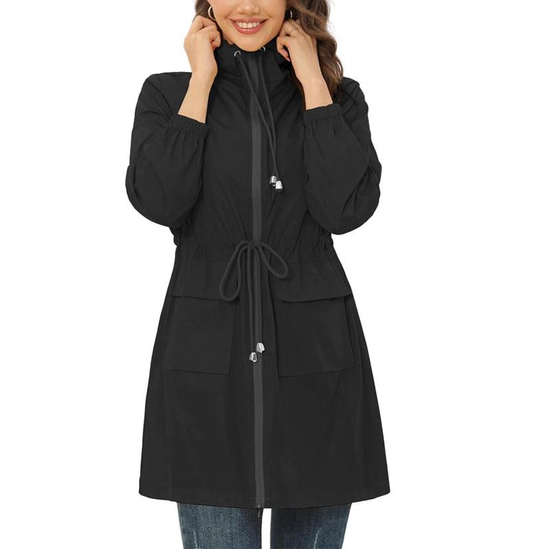 Rain Jacket for Women Waterproof with Hood Active Outdoor Long Rain Coats Packable Raincoat Lightweight Windbreaker