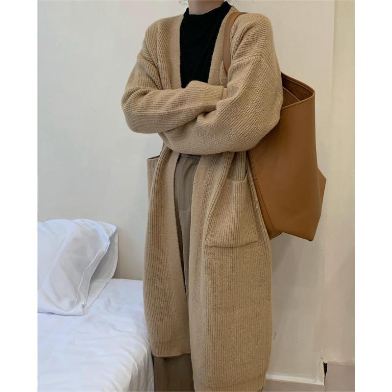 Autumn and Winter Women's Sweater In The Long Section of Soft Knitted Cardigan Loose Lazy Wind Large Pockets Temperament Soft Sweater Coat
