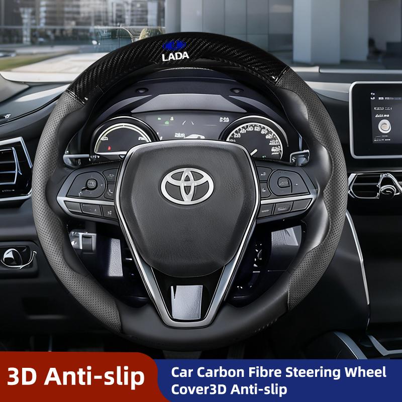 Car accessories interior Carbon Fiber Steering Wheel Cover For Lada Priora Sedan Sport Kalina Granta Vesta Niva Vaz Samara NN34