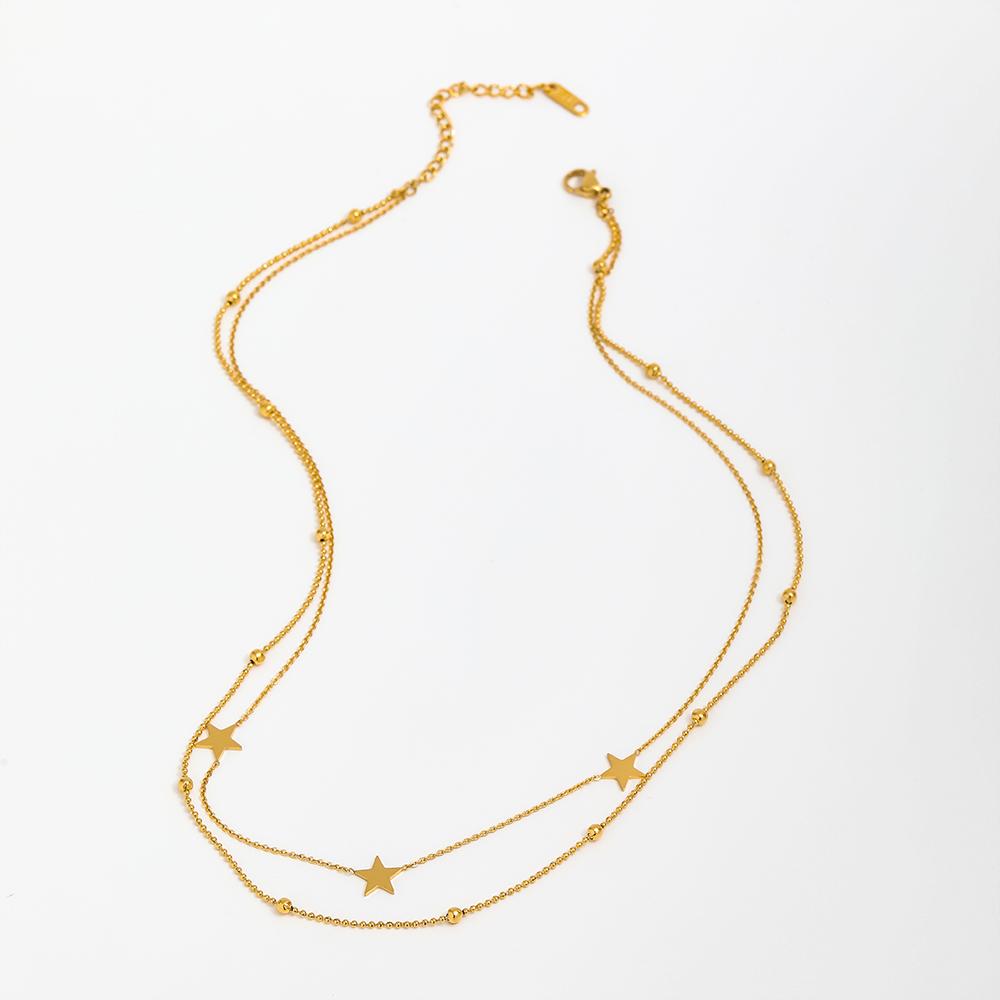 Fenny Non Tarnish Fashion Elegant Double-layer Pentastar Necklace Statement for Sweater Chain Stainless Steel Jewelry