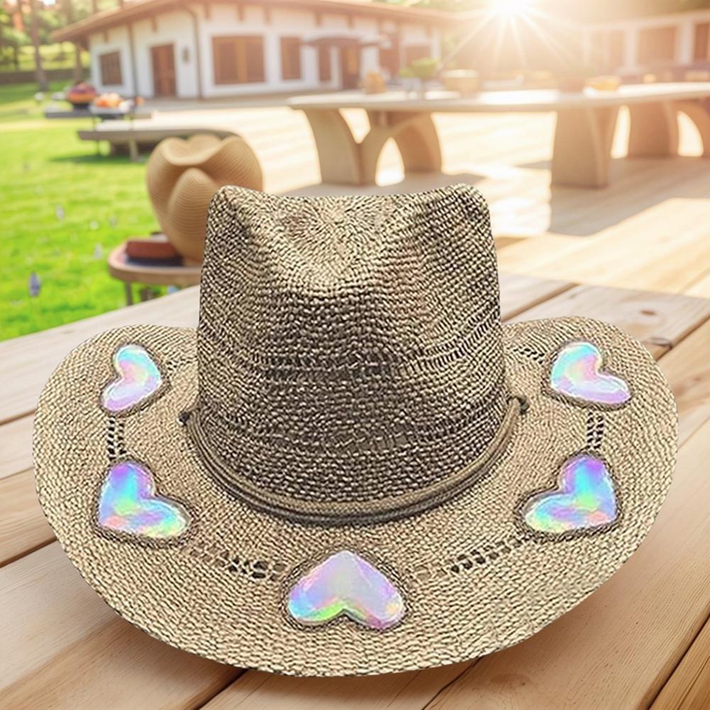 Creative Cowboy Hat Handmade Weave Women Straw Cap Multi-pattern Hollow Design Adjustable New Women's Fashion Sun Hat for Summer