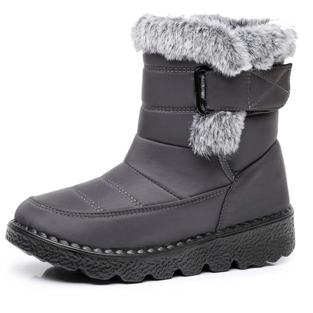 Women's Plush Winter Boots - Warm Lined Ankle Boots with Button Closure, Low Platform and Non Slip Sole, Casual Winter Shoes