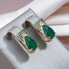 1 Pair Water Drop Dark Green Drop Earrings for Women Golden Color Fine Jewelry Zircon Full Paved Earring