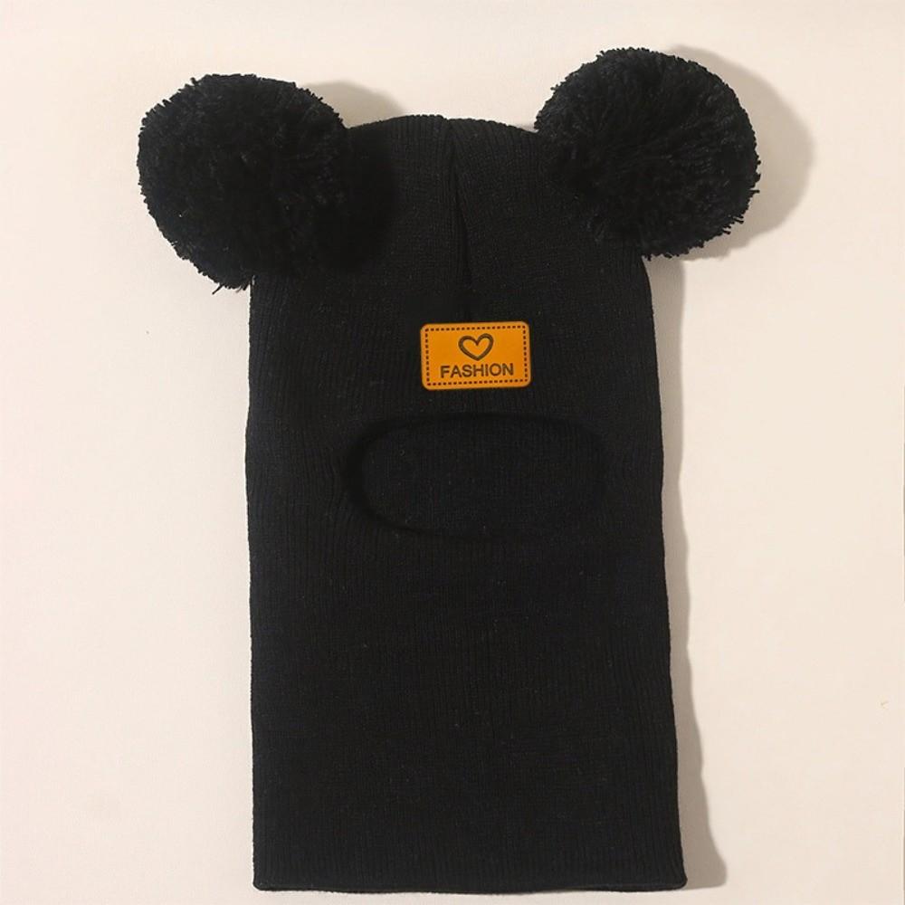 Solid Color Knit Beanie Thick Yarn Earflap Cap Hooded Scarf Winter Balaclava Snowy Day