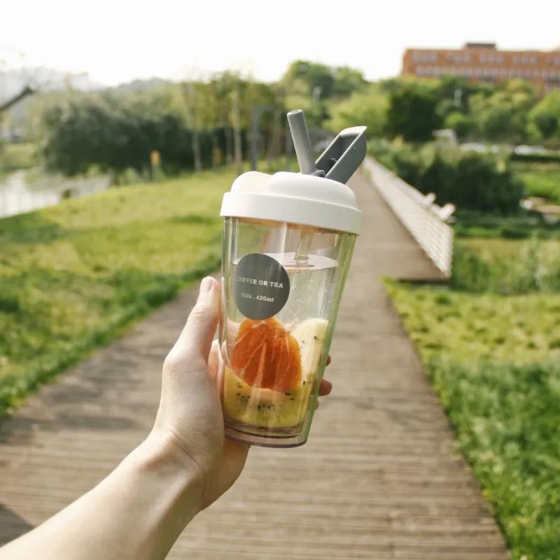 Женская двухслойная соломенная чашка Ins, студентка, корейская версия пластиковой чашки для воды, портативная летняя повседневная чашка для взрослых, защита от падения