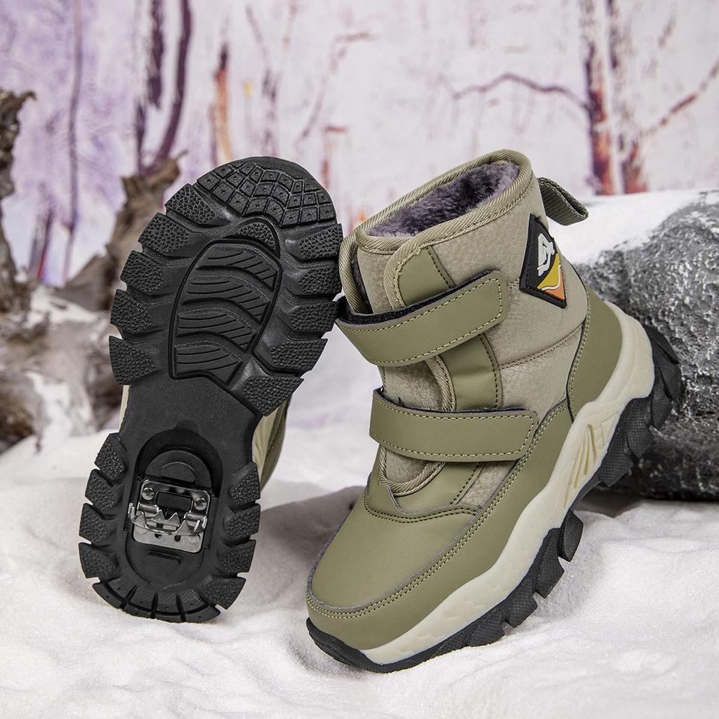 Стильные водонепроницаемые зимние кожаные спортивные ботинки для детей - Теплые, нескользящие, с утолщенной хлопковой подкладкой, унисекс.