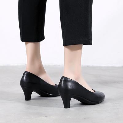 Рабочая Профессиональная Женская Обувь С Коротким Носом Рабочая Стюардесса Кожаная Обувь Для Сотрудников Отелей На Высоком Каблуке Женская