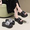 Thick Soled Height Increasing Sponge Cake Sandals for Women's Summer New Style Fashionable Sequins for Outerwear Exposed Toe Beach Half Slippers