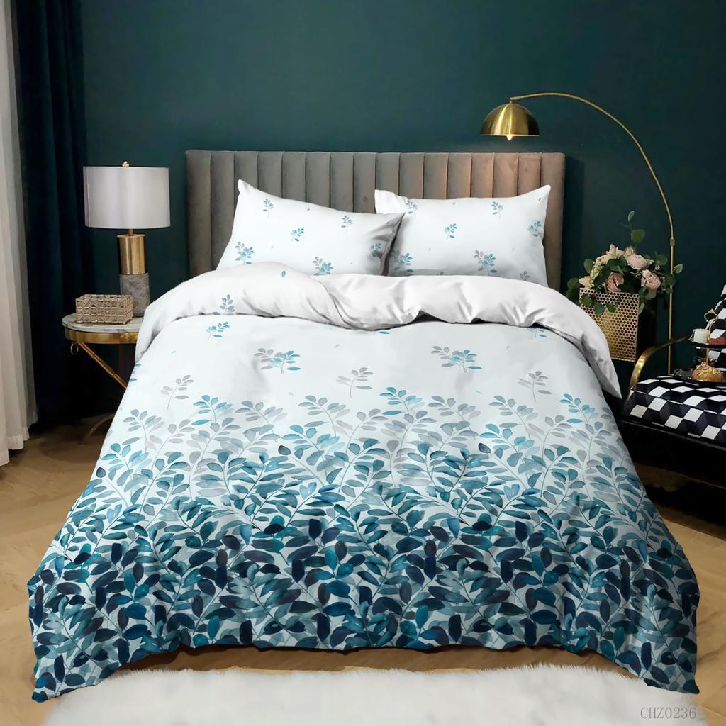 Пододеяльник с цветочным рисунком Queen, комплект пододеяльников с зеленым ботаническим рисунком, пододеяльник с изображением веток и листьев садовых цветов, мягкий дышащий стеганый чехол