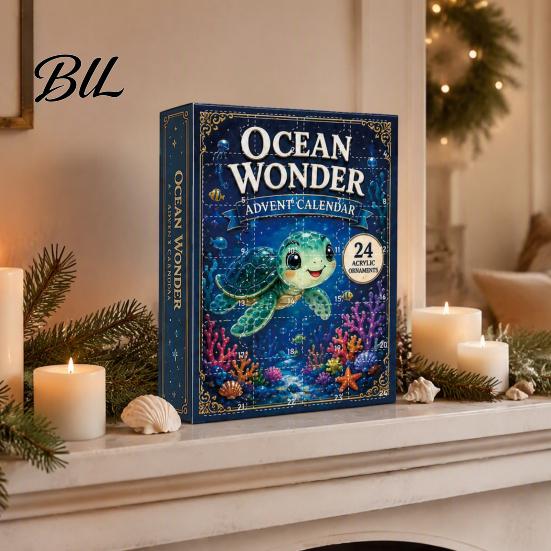 Sea Creature Hanging Ornaments Ocean Advent Calendars 2026, Marine Themed 24 Days Christmas Countdown Calendar, Calendar for Girls Boys 2D Acrylic