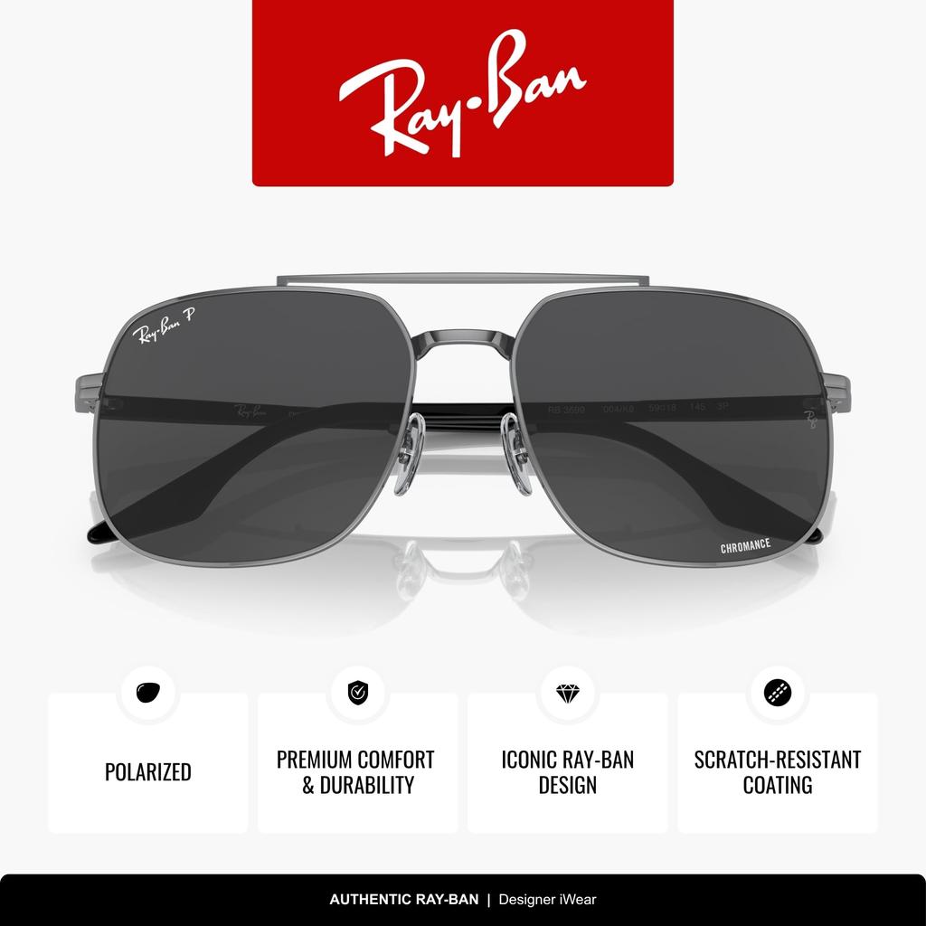 Ray-Ban RB3699 004/K8 59 Квадратные поляризационные солнцезащитные очки Chromance - Металл оружейный / Темно-серый зеркальный