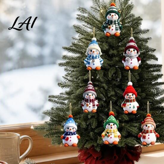 Seasonal Tree Accessories 16PCS Wooden Christmas Snowman Pendants Colorful 2D Flat Hanging Ornaments Decorations Knitted Hats And Scarves