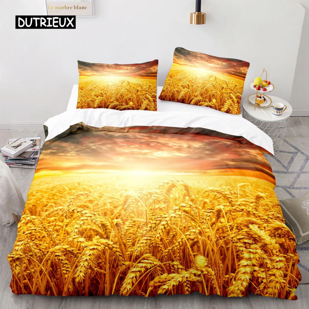 Комплект постельного белья Golden Wheat Field из микрофибры с изображением урожая пшеницы для взрослых, двуспальных, двуспальных, в скандинавском стиле