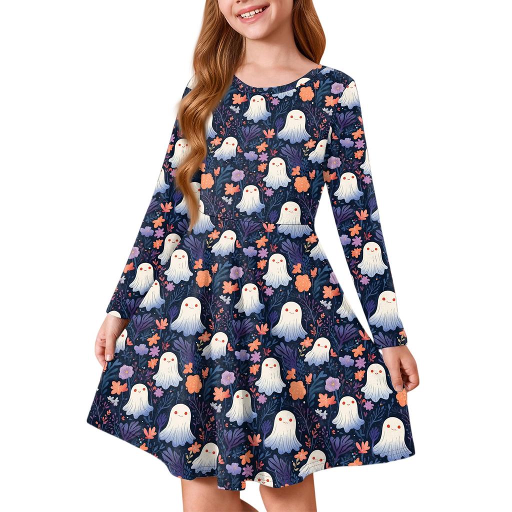 Летнее платье принцессы для девочек на Хэллоуин - Платье-футболка А-силуэта с длинным рукавом