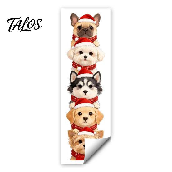 Christmas Wall Decals Puppy Stickers, Removable Self-adhesive Dog for Walls Doors, PVC Stacked Puppies Festive Indoor Murals Art Decor with Santa Hats