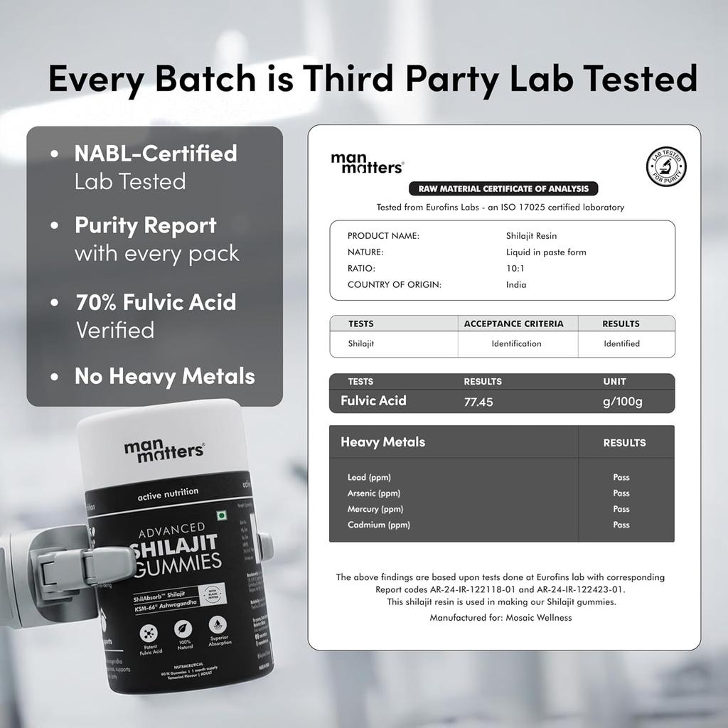 Man Matters Shilajit 60 Gummies For Men Energy Support Advanced Chewables No Added Sugar Daily Vitality Pack Of 1