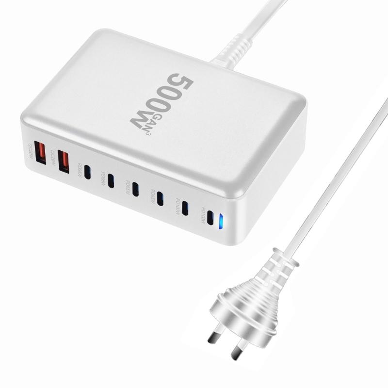 500 Вт Настольные GaN Зарядные Устройства 6 USB C 2 USB A Зарядная Станция Настольный Мультипорт для Быстрых Зарядных Устройств Адаптер Питания для Ноутбука