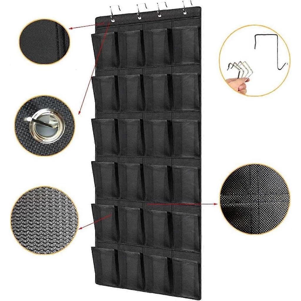 Hanging Shoe Rack, 24 Pockets Hanging Storage Pocket, Over the Door, Wall Hanging Wardrobe, Black Large Mesh Pockets (Black) 1pc)
