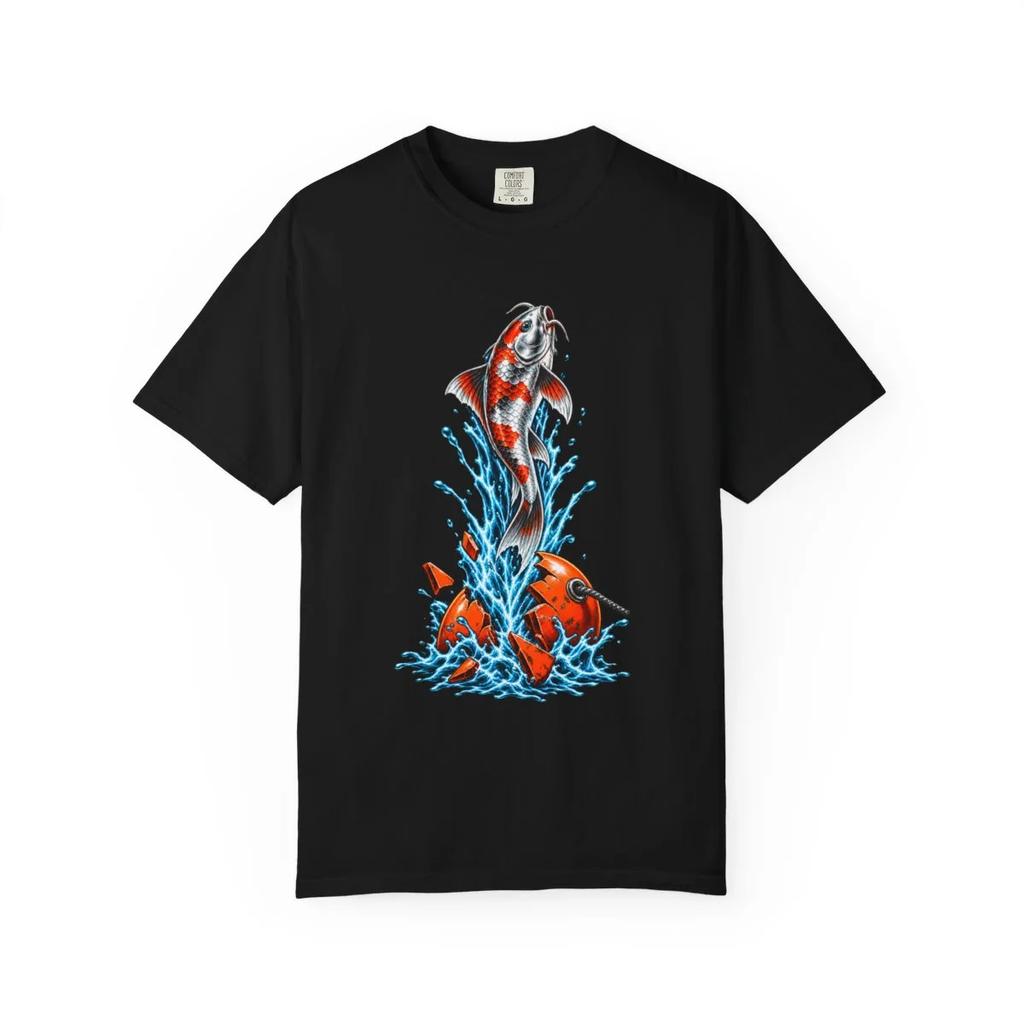 Koi Orange Buoy Graphic T-Shirt Black Front Print Comfort Colors 1717
