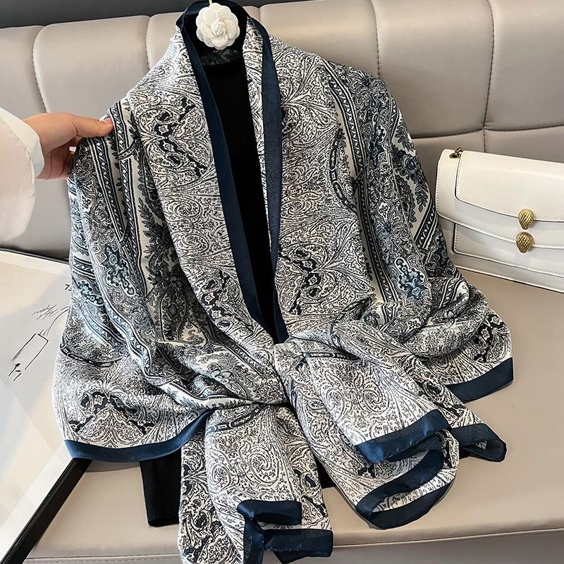 Богемский шелковый шарф Женские большие шали Стиль Пашмина Хиджаб Фуляр Эшарп Дизайнерский принт Женская стола Головные платки Роскошь