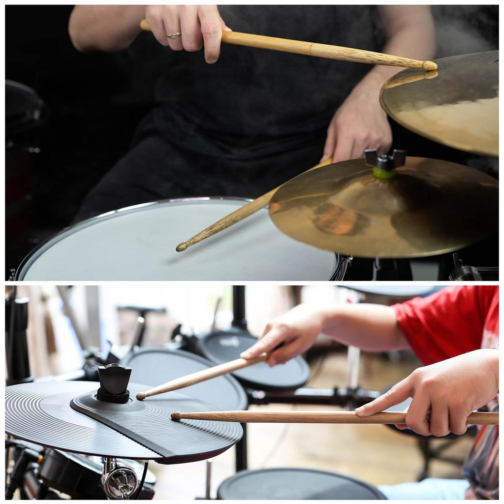 Uxcell Maple Wood Drumsticks with Non-Slip Handle Grip, 5B Classic Drumsticks, Wood Tip, for Drums, Musical Instruments, Percussion, 15mm X 40cm, 12