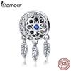 BAMOER 100% 925 Sterling Silver Moon Shape Dream Catcher Trendy Charm Beads Fit Charm Bracelets