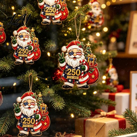 Lightweight Christmas Tree Baubles Patriotic Santa 250th Anniversary Ornament 1776-2026 Commemorative Decoration United States Founding Souvenir 2D