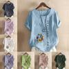 Women's Fashion Children with Superpowers Prined Short Sleeve T-shirt Loose Cotton Shirt Casual Loose Summer Blouse Tops
