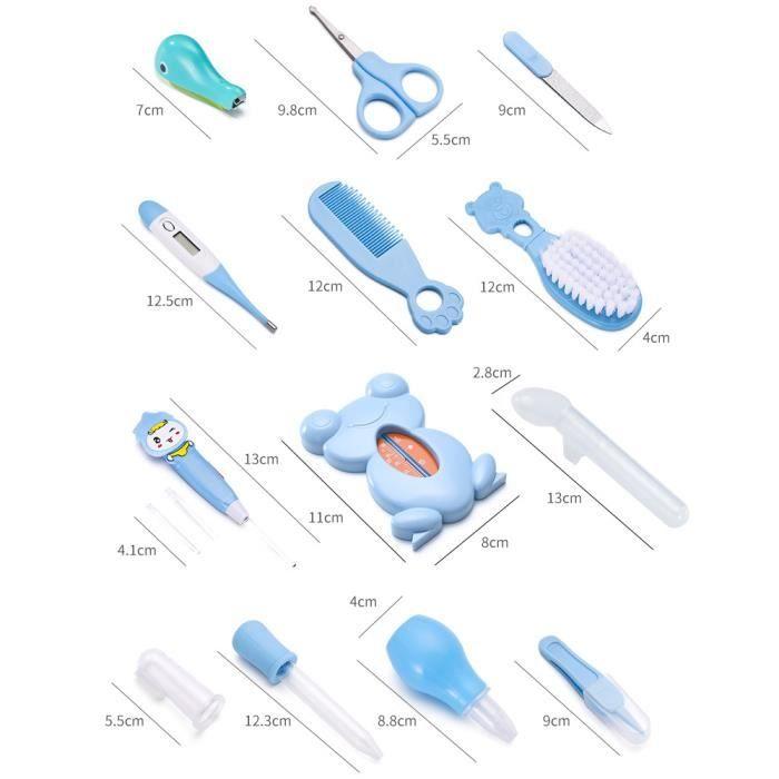 13 Pièces Trousse de Soin Bebe Naissance,Soin Bebe Accessoire pour les Voyages et la Maison Garcon Fille(bleu)